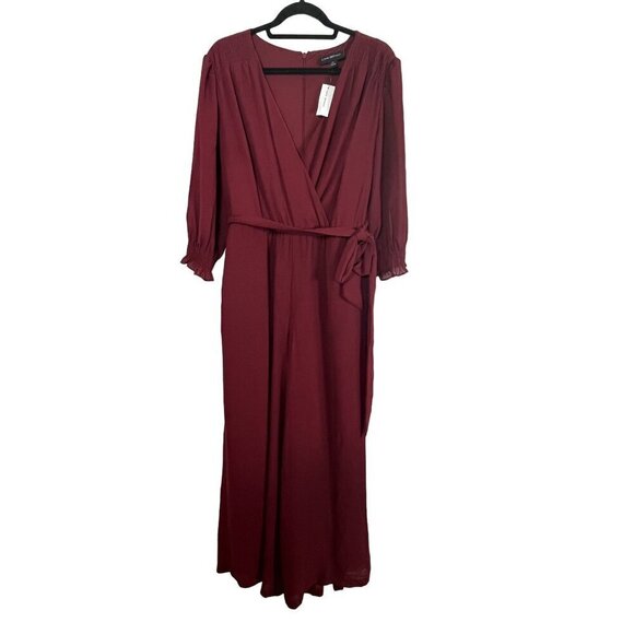 Lane Bryant Neutral Jumpsuit 14 Red Festive Holiday Workwear Wide Leg Classic - Picture 1 of 16